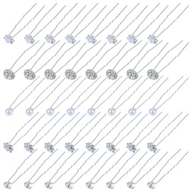 40 Pack Pearl Hair Pins Silver Rhinestone Hair Pins Decorative Wedding Pearl Hairs Decorations for Bridal U Shape Rhinestone Flower Hairpins for Brides Bridesmaids Women Girls