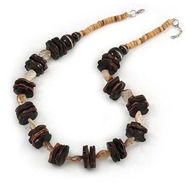 Avalaya Brown Wood and Natural Shell Bead Necklace/ 60cm L/ 3cm Ext