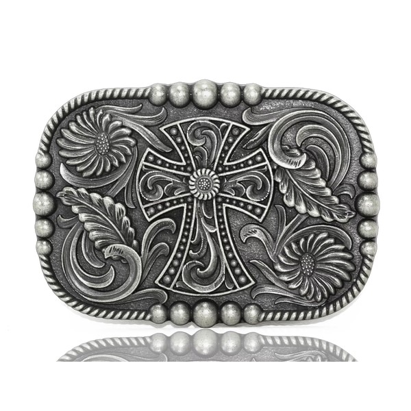 GURANSE Religious Cross Acanthus Carving Belt Buckle With Western Cowboy