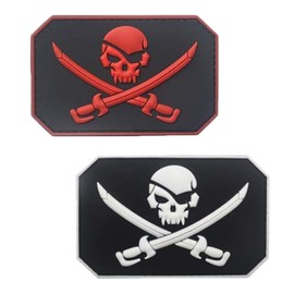 EnigmaGlow 2 Pcs Pirate Flag Skull Jolly Roger Military Patch 3D PVC Rubber Applique Emblem Hook Backed