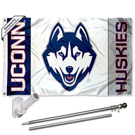 College Flags & Banners Co. Connecticut Huskies White Flag with Pole and Bracket Kit