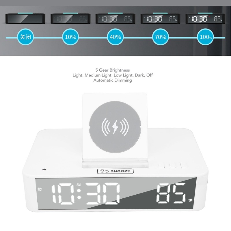 10W Digital Alarm Clock One Button Lifting LED Mirror Electronic