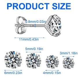 LuLiyLdJ 3 Pairs of Earrings Women's Stud Earrings Girls Earrings Women's Earrings Men's 3 4 5 mm Earrings Women Men Girls, Stainless Steel
