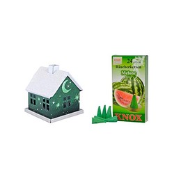 KNOX - Romantik Metal Smoker House for Incense Cones Size M - Colour: Green - Dimensions: Approx. 6 x 6 x 6.5 cm - Includes 24 Incense Cones - Scent: Melon