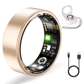 Smart Ring Health for Women & Men,with Charging case,No App Subscription Wearable for Sleep,IP68 Waterproof,8 Sports Modes,Compatible with iOS/Android(Gold, #9)