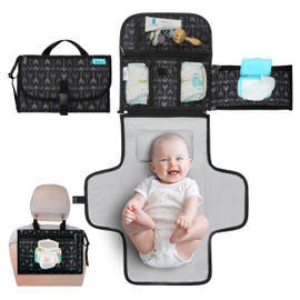Kopi Baby Portable Diaper Changing Pad-Baby Diaper Changer Travel Bag with Wipes Pocket, Smart Design Portable Changing Mat, Infant Travel Station Kit, Gift for Newborn Girl & Boy-Black Arrows,Premium