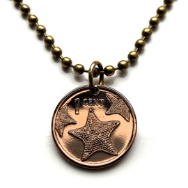 2009 Bahamas 1 Cent coin pendant Bahamian starfish sea star Nassau Andros Exuma Junkanoo Rose Island Lighthouse Beach Rum Cay sand sea Paradise Island caribbean Junkanoo music Cabbage Beach n001071