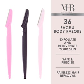 36pc Face & Body Razors Set - Pink & Black Disposable Razors for Face & Eyebrow Maintenance| Hair Removal Tool, Protective Caps & Reusable Storage Canister