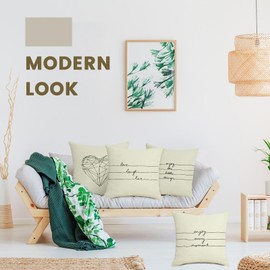 Wycian Beige Linen Cushion Covers Letter Pillow Cases Cushion Covers 50cm x 50cm 4Pc Cushion Cover Love Pillowcase 20 Inch with Zipper Enjoy Every Moment