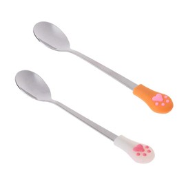 EQLEF Löffel aus Edelstahl mit Silikongriff mit süßem Katzen-Klauenmotiv, für Milchpulver oder Katzen- und Hundefutter, 2 Löffel in einem Set