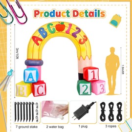 ZeahVeyora 10FT Back to School Inflatable Arch with LED Lights, ABC 123 Pencil Blow Up Archway Kindergarten Preschool Graduation Decorations for First Day of School Party Outdoor Lawn Yard Decor 2026