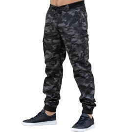 989Zé ENZO Mens Cargo Pants Elasticated Waist Camo Combat Cuffed Military Joggers Trousers EZ409 Dark Grey 36W / 32L