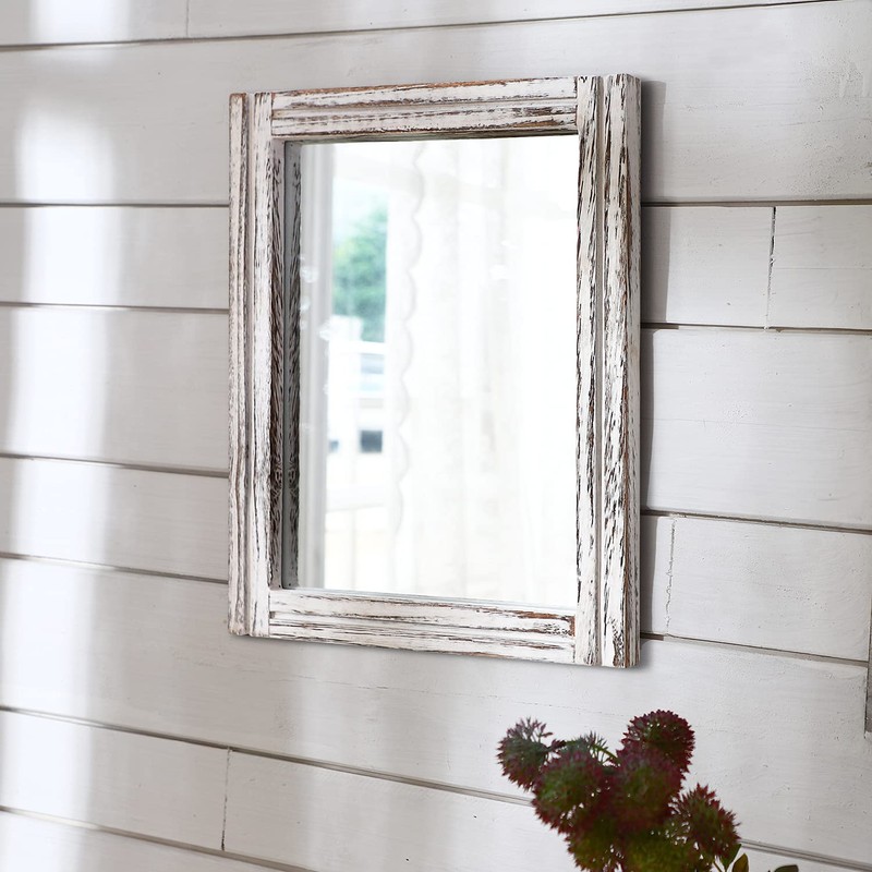 AAZZKANG Rustic Wall Mirror Rectangle Wood Framed Mirrors Large 20"x16"
