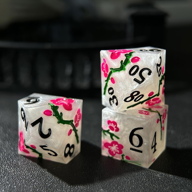 HAOMEJA Resin Flower Dice Set 7pcs/ Sharp Edged Polyhedral Dice/Apply