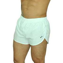 UZZI Men's Running Shorts Swimwear Trunks 1830, White, Large
