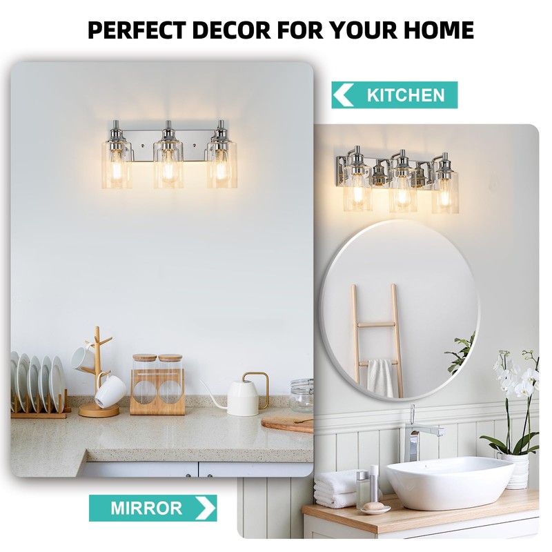 ALAISLYC 3-Light Bathroom Light Fixtures Modern Chrome Vanity Lights for