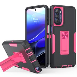 SAWENO Moto G Stylus 5G 2022 Case, Full Body Protection, Magnetic Kickstand Car Mount, Shockproof Heavy Duty Cover - Black/Hot Pink