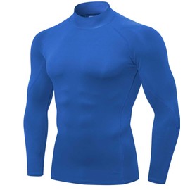 OVIYEGAIN Blue Turtleneck Compression Shirts for Men Sports Dry Fit Undershirt Athletic Workout Base Layer Running Tops