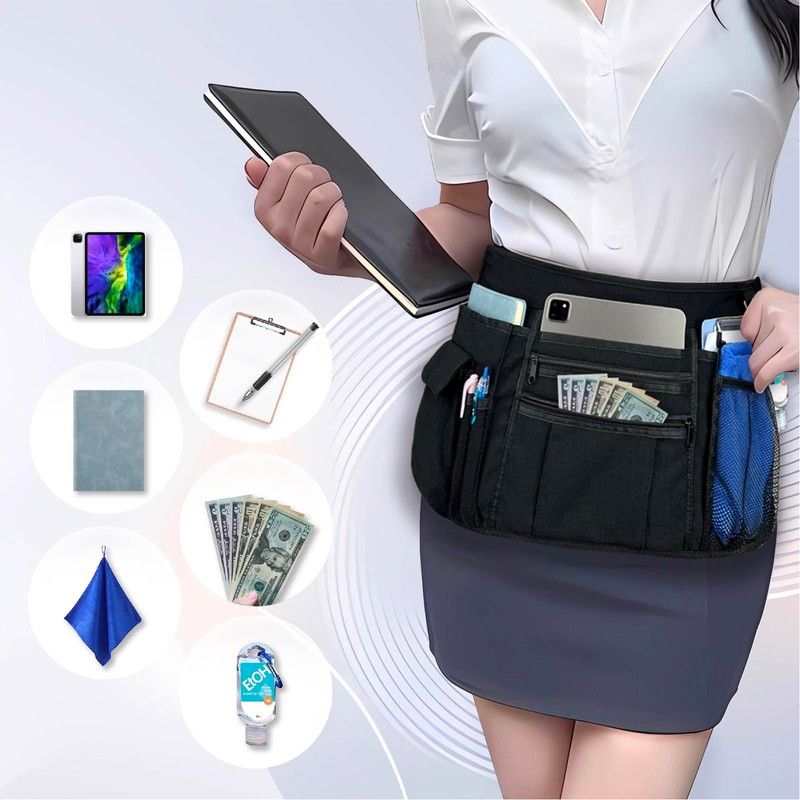 Multi-Pocket Waitress Apron: Adjustable Half Apron for Servers, Waiters, and