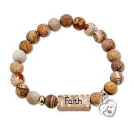 Uloveido Natural White Turquoise Green Pink Stone Powerful Encouragement Bracelets Charms Heart Mustard Seed Strench Bracelet for Women Y1997 (Y2000-2-HeartMountain)