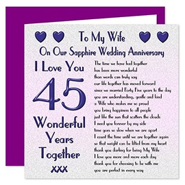 My Wife 45th Wedding Anniversary Card - On Our Sapphire Anniversary - 45 Years - Sentimental Verse I Love You