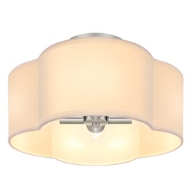 4-Light Semi Flush Mount Ceiling Light Fixture, Silver Modern Close to Ceiling Lamp with White Fabric Shade, Contemporary Bright Lighting for Nursery Kids Baby Room Kitchen Bedroom Hallway Entryway