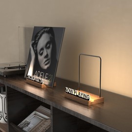 KORRTFID Now Playing Vinyl Record Stand, Light Up Vinyl Record Display Stand, Holder for Album Display Storage, Warm White Light with Fingerprint-Proof Acrylic Letters (Black letters)