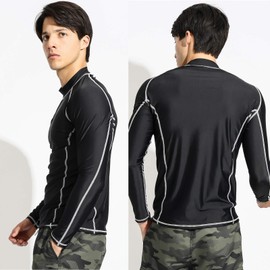 Actleis Men's Long Sleeve Rash Guard, UPF50+ UV Sun Protection Swimming Shirts Quick Dry Surf Tee XXL Black