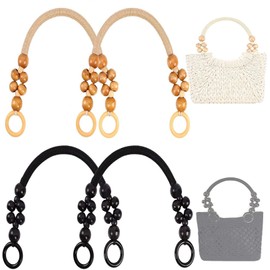 Gloryit Pack of 4 Bag Handle Handles for Bags with Beads Bag Handle DIY Replacement for Handmade Handles for Wooden Beads Bag Handle DIY Replacement for Handmade Bag (Brown and Black)
