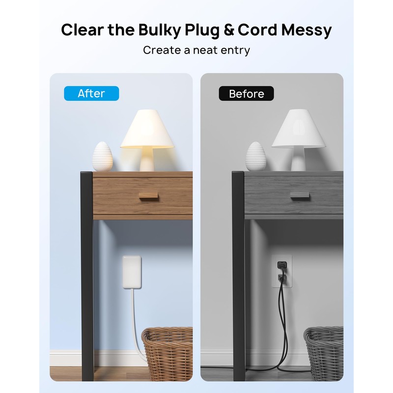 TROND Flat Power Strip with Outlet Concealer, 10FT Extension Cord