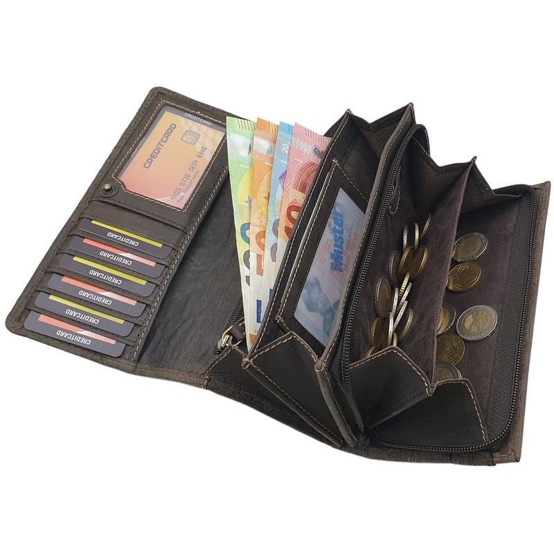 Women's Large Leather Purse with Folding Compartment and Many Card