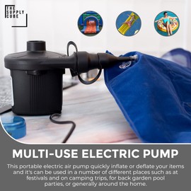 Supply Cube AC Electric Air pump with 3 Nozzles | AC 150w Air Pump | Portable Electric Pump | Quick-Fill Deflate & Inflate Pump for Paddling Pool, AirBed Pump, Swimming Pool Camping Accessories