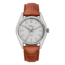 TACTICAL FROG Chameri GS04 37MM Mens Watch VH31 Quartz Movement Dress Watches for Men, Casual Watch Leather, White Dial, White Stripe Dial