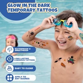 Yocieco Temporary Tattoo for Kids, 300+ Pcs Glow in the Dark Tattoos Kids Stickers, Luminous Party Supplies with Car/Dinosaur/Space/Butterfly Favors for Boys Girls