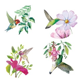 GORGECRAFT 6.3x6.3 Hummingbird Window Stickers Spring Window Clings Non Adhesive Flowers Window Film Colorful Leaves Window Strike Prevention Stickers Avoid Bird Pets Strikes Stairway Decals for Home