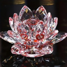 Crystal Lotus Flower Home Decoration, Red, 13cm, Large Size