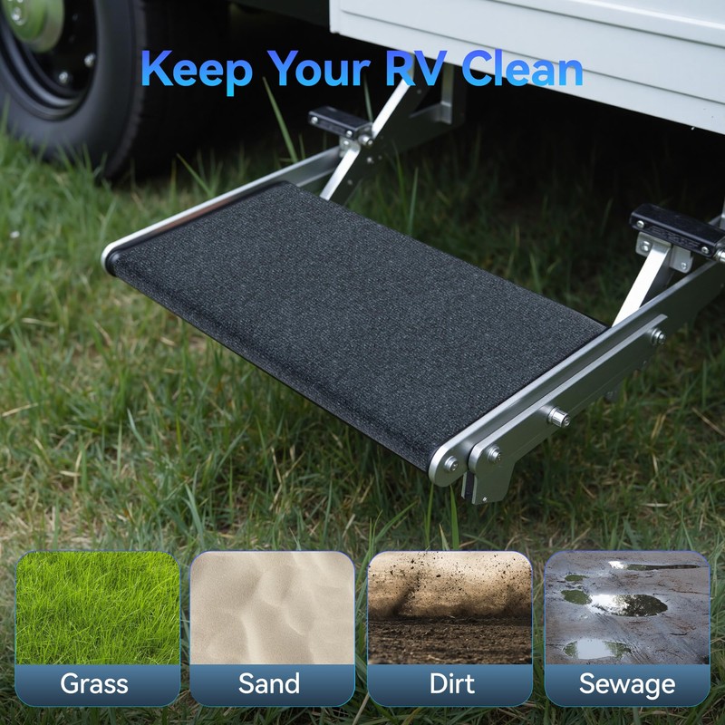 EFEALL Motorhome Step Doormat, Buckle Closure, Non-Slip Adjustable Step Carpet,