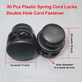 Paifeancodill Plastic Spring Cord Locks Double Hole Cord Fastener, 30 Pcs Double Barrel Cord Lock Draw, Double Hole Drawstring Clamp, Spring Toggle Stopper for No Tie Shoelaces, Paracord, Hoodies