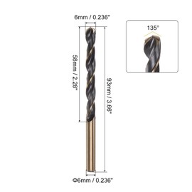 sourcing map 6pcs Jobber Drill Bits 6mm Black Nitride & Gold Titanium Coated 4341 High Speed Steel (HSS) 135 Degree Split Point Twist Drill Bits for Stainless Steel Metal Plastic Wood