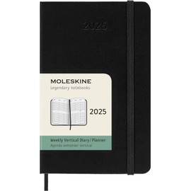 Moleskine Weekly Planner, Vertical Weekly Planner 12 Months 2025, Hard Cover and Elastic Closure, Colour Black, Pocket Format 9 x 14 cm