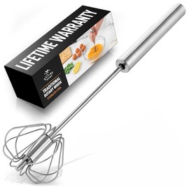 Zulay Kitchen Egg Beater Push Whisk - Handheld Kitchen Mixer for Quick and Efficient Mixing of Eggs and Other Ingredients Stainless Steel Utensils Cover - Color: Silver Steel