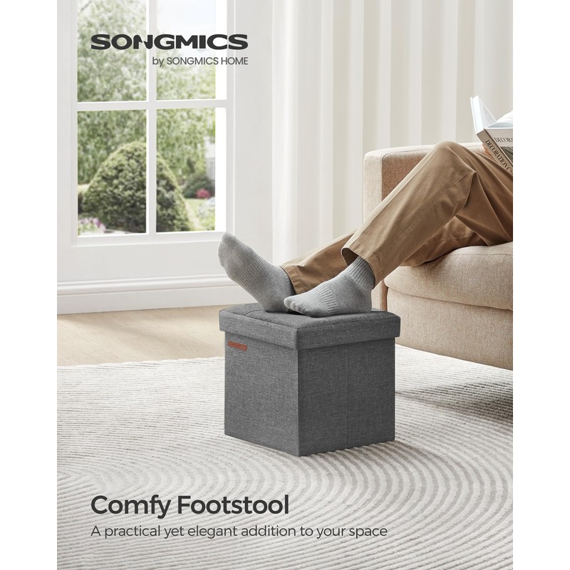 SONGMICS 11.8 Inches Small Folding Storage Ottoman Cube, Storage Footrest,