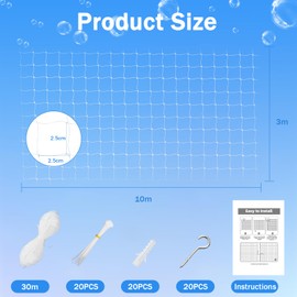 Corpower Cat Net for Balcony, Cat Protection Net 10 x 3 m, Cat Net for Balcony, No Drilling, with Mounting Rope and Accessories, Suitable for Balconies, Patios, Windows and Fences