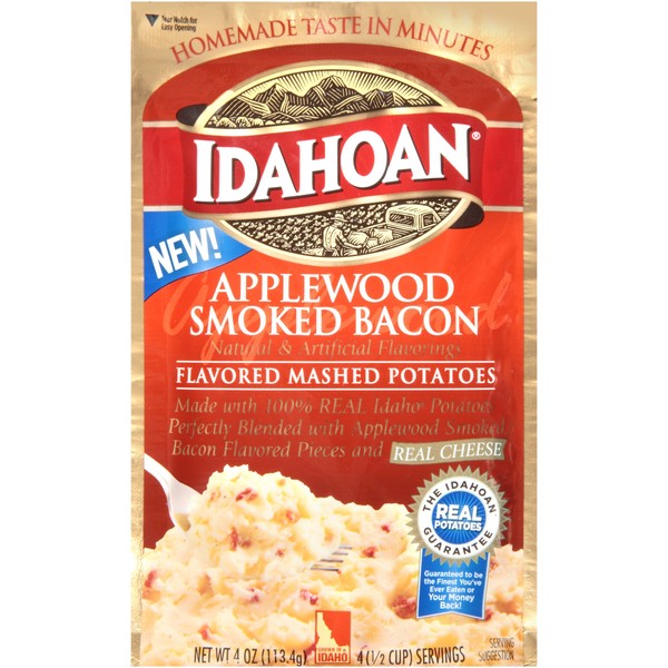 Idahoan Mashed Potatoes, Applewood Smoked Bacon Flavor, 4 oz (Pack of 12)