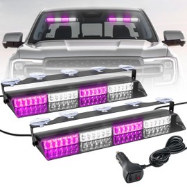 Purple/White 2 in 1 Funeral Escort Emergency Dash Strobe Light Bar, Front/Rear 48LEDs Interior Windshield Visor Safety Flashing Warning Hazard Lights for Funeral Escort Trucks Vehicles