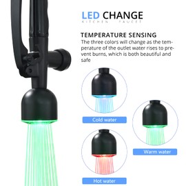Fapully Black Kitchen Faucet with Pull Down Sprayer,Commercial LED Kitchen Faucet,Single Handle Single Hole Kitchen Sink Faucet