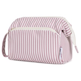 Narwey Large Makeup Bag Wide-Open Zipper Pouch Travel Wash Bag Toiletry Bag Cosmetic Organizer for Women (Dusty Rose Stripe)