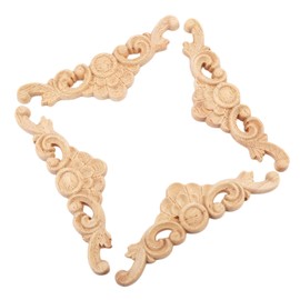 MUXSAM Wood Carved Moulding Applique Long Onlay 4pcs 13 * 4cm Unpainted Flower Door Home Decor European Style
