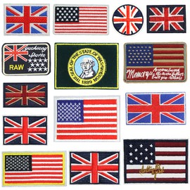 CYWQ 14Pcs Iron on Patches Us UK Flag Embroidered Patches for Clothing DIY Clothes Stickers Custom Badges