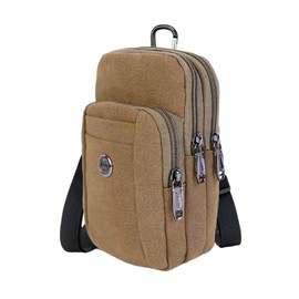 FairyPomu Men's Smartphone Pouch, Smartphone Shoulder, Waist Pouch, Belt Pouch, Shoulder Bag, Carabiner, Sacoche, Cross-Angled, Multifunctional, Compact, Khaki